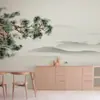 Mural Artístico Moderno Estilo Chinês Novo Conceito Árvore de Pinheiro Pintura a Tinta Paisagem para Sala de Estar, Escritório, Parede de Fundo de TV, Papel de Parede, Revestimento de Parede de Quarto