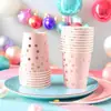 Juego Desechable de Platos y Vasos de Papel para Fiesta, Vajilla con Lunares Estampados Oro Rosa, Juego de Cuatro Piezas de Vajilla Desechable Bento