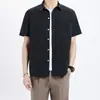 Camisa de Manga Corta para Hombre Verano Color Sólido Bolsillo Casual Camisa para Hombre Moderna Coreana Versátil Negra Blanca