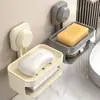 Sujetador de jabón con ventosa Montaje en pared Sin taladro Hogar Baño Drenaje Caja de jabón Estante organizador de almacenamiento para baño