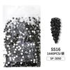 1440 piezas de pedrería de fondo plano para arte de uñas no se caen diamante austriaco fondo plateado negro redondo vidrio diamante flash decoraciones para uñas