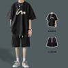 Camiseta de Verano para Hombre, Corte Holgado, Marca de Moda, Cuello Redondo, Manga Corta, Combinada con Conjunto Fresco de Shorts de Manga Corta para Verano, Versátil para Hombre