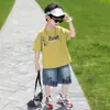 Conjunto infantil: Conjunto de dos piezas para niño: camiseta de manga corta y shorts de mezclilla, ropa delgada fresca y elegante para el verano