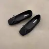 Zapatos Planos Suaves de Punta Cuadrada con Lazo y Boca Baja 2025 Otoño Nuevos Ligeros Franceses Slip-On Zapatos de Abuela Gorro