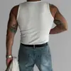 Chaleco de Punto Ajustado con Cuello Redondo y Canalé Vertical Estilo Americano para Hombre, Nuevo 2026 Camiseta sin Mangas Elástica Casual