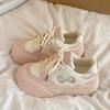 Tênis Rosa de Malha Respirável para Verão 2025 Novo Sola Grossa Sapatos Brancos Versátil Casual Pão Shoes Tendência Ins