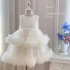 Vestido de Verão para Meninas 2026 Novo Estiloso Vestido Princesa Infantil Bebê Mangas Bufantes Sem Mangas Vestido de Renda