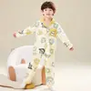 Pijama de Algodón para Niños, Conjunto de Manga Larga y Pantalón Largo para Primavera y Otoño, Adecuado para Niños Mayores, Ropa de Casa tipo Cárdigan Infantil que se Puede Usar Afuera