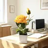 Vaso Quadrado Forrado Rosa Chinesa Presente de Dia dos Namorados Vaso de Flor Artificial Planta Decoração de Interior Vaso de Flor de Mesa