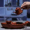 Tetera Tradicional de Arcilla Roja de Mineral Crudo de Chaozhou Set de Té para Principiantes Tetera de Arcilla Roja Estilo Antiguo Tetera Campana Dorada Tetera para Preparar Té Bien Sellada