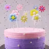 Flor pequeña decorativa pastel de cumpleaños bola de pelo girasol bola de pelo arreglo de banderines insertables fiesta fiesta mesa de postres adorno