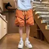 Bermudas de Trabalho Masculinas de Verão Estilo High Street Tendência com Bolsos Grandes Esportivas Americanas Casuais de Alta Qualidade Comprimento no Joelho