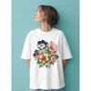 Camiseta de Manga Curta 100% Algodão 2025 Verão Novo Estampa Pintura Fresca de Planta Divertida Estilo Preguiçoso Top para Mulheres