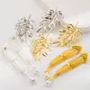 Pendientes de aleación con diseño de espina de pez y hoja, exagerados, retro, de nicho, elegantes, a la moda, con pasador de plata 925