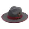 Sombreros Juveniles Transfronterizos para Hombres y Mujeres con Ala Grande y Parte Superior de Corazón de Melocotón Bordada Sombreros de Fieltro de Lana con Plumas Sombreros de Vaquero Occidentales