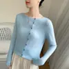 Cardigan de Cashmere Macio para a Pele, Cor Sólida, Estilo Pulôver Outono e Inverno para Mulheres, Gola Redonda, Novo Estilo, Manga Longa, Botão Diagonal, Estilo Europeu e Americano Versátil