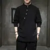 Camisa de Manga Larga de Algodón y Lino de Color Sólido para Hombre Estilo Chino Primavera y Otoño, Top Casual de Moda con Botones de Nudo Chino para Jóvenes