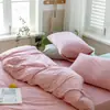 Set de Cuatro Piezas de Algodón Jersey Nishikawa Japonés Tejido en Color Estilo MUJI Set de Cuatro Piezas Ropa de Cama para Dormitorio Funda de Edredón Rayada Sábana