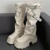Botas de Pantalón Gruesas Versátiles Nuevas Otoño/Invierno 2026 Estilo Británico para Mujer Aumentadoras de Altura Blancas Para Personas Bajas Botas Largas de Montar Mujer