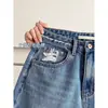 Shorts Jeans Rasgado para Mulheres, Estilo Verão Fino, Tamanho Plus Size, Adequado para Corpo em Formato de Pera, Cintura Alta, Caimento Solto, Emagrecedor, Perna Larga, Shorts na Altura do Joelho