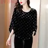 Garantía de Calidad Top Holgado Talla Extra para Mujeres Jóvenes y de Mediana Edad Pantalones Acortados Ajustados Conjunto de Terciopelo de Morera Otoño