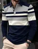 Estação independente transfronteiriça camisa polo listrada de manga comprida masculina gola lapela top casual sem ferro para negócios vestuário masculino