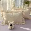 2026 Nueva Funda de Almohada de Algodón con Encaje de Doble Capa Estilo Coreano 48*74cm Funda de Almohada Una Pieza Época Primaveral