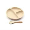 Prato de Jantar para Bebê Prato Infantil com Ventosa Utensílios de Mesa Peça Única Conjunto de Tigelas Complementares Colher de Treinamento para Aprender a Comer Compartimento Silicone