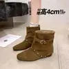 Botines Retro Franceses Jialuo Ya para Mujer Otoño Nuevo Remache Punta Cuadrada Tacón de Cuña Botas Individuales que Aumentan la Altura Temperamento Botas de Moda