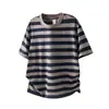 Camiseta de Manga Corta para Hombre de Lyocell con Rayas en Contraste 2026 Nuevo Verano Retro Americano Versátil Casual