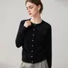 Suéter feminino de cashmere com design floral em renda de pérolas tridimensional, gola redonda, estilo aberto na frente, nova coleção outono/inverno, peça de outer wear da moda com mangas compridas