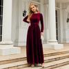 Vestido Longo Elegante Feminino Estilo Europeu e Americano Outono/Inverno 2025 Veludo Dourado Cor Sólida Vestido de Alta Qualidade