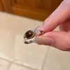 Anillo Abierto Ojo de Tigre Maillard Ecológico, Diseño Versátil de Nicho, Conjunto de Joyería de Moda de Alta Gama