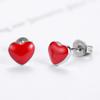Aretes de corazón rojo japoneses y coreanos, dulces y elegantes, aretes rojos en forma de corazón de epoxi, joyería de plata para mujer, accesorios, regalo
