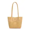 Bolsa de Mão Elegante de Nicho para Férias Bolsa Tote de Ombro Estilo Coreano Ins Couro Macio Trançada Vazada Cesta de Frutas Bolsa de Ombro Única para Mulheres