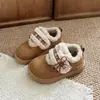 Zapatos de Algodón Cálido con Felpa para Niños en Invierno Zapatos Planos para Exteriores Suela Suave Zapatos Antideslizantes Zapatos de Piel Dulces con Lazo para Niñas