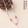 Cordão Fino de Quartzo Rosa, Pingente de Jade Tecido à Mão, Corrente de Suéter de Cristal para Homens e Mulheres, Colar Ajustável com Acessórios de Corda