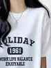 Camiseta Retro de Manga Corta con Hombros Descubiertos Estilo Japonés y Coreano de 180g para Mujer Verano 2025 Nuevo Diseño Letra Marca de Moda Transfronteriza