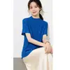 Elegante blusa de crepé de seda de color liso con manga corta para mujer, cuello mao, adelgazante, plisada, hecha de seda de morera, fresca para el verano