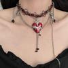 Estilo punk gota de aceite roja amor borla de cuero cadena clavicular personalidad temperamento europeo y americano dulce cool chica hot nicho collar