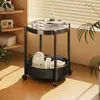 Mesa Lateral Carrinho de Vidro Móvel, Mesa de Centro Pequena para Sofá de Sala de Estar, Prateleira de Armazenamento, Mesa de Cabeceira de Quarto Estilo Francês de Luxo Leve