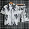 Conjunto deportivo tie-dye de seda helada para hombre, marca de moda de verano, elegante y holgado, camiseta de manga corta y pantalones cortos de playa, conjunto casual de dos piezas