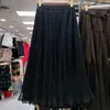 Saia Plissada de Renda Reversível Outono e Inverno Nova Cintura Alta Solta Linha A Fada Slim Comprimento Médio Saia Plissada