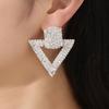 Pendientes de Triángulo Hueco Completamente Incrustados de Diamantes de Moda de Lujo Ligero para Mujer Accesorios de Vestido de Boda de Noche Incrustados de Diamantes Geométricos Incrustados de Diamantes