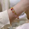 Pulseira Colorida de Miçangas Artesanal de Verão para Mulheres, Pulseira com Franja de Cristal de Imitação, Design de Nicho, Corrente de Clavícula Versátil e de Alto Padrão