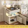 Mesa de Cabeceira Inteligente de Luxo Leve Carregamento Sem Fio Fechadura por Impressão Digital Armário de Cabeceira Quarto Luz Ambiente Armário de Armazenamento com Duas Gavetas