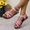 Sandalias romanas de playa transfronterizas de punta redonda, nuevo modelo en stock para la temporada 2025, sandalias planas tipo slip-on de talla grande de comercio exterior para mujer, verano