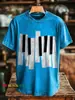 Estampa Retro Cruzada Tecla de Piano Masculina Gola Redonda Manga Curta Estampa Digital 3D Personalizado Peça Única Atacado