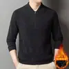 Suéter Meia-Zip Masculino, Outono e Inverno 2026, Marca Moderna para Adolescentes, Forrado com Fleece, Espessado, Quente, Camada de Base Tricotada Masculina