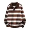 Fábrica de suéteres de punto a rayas con cuello Henry de marca de moda de venta caliente transfronteriza, prendas de punto para hombre directamente del fabricante